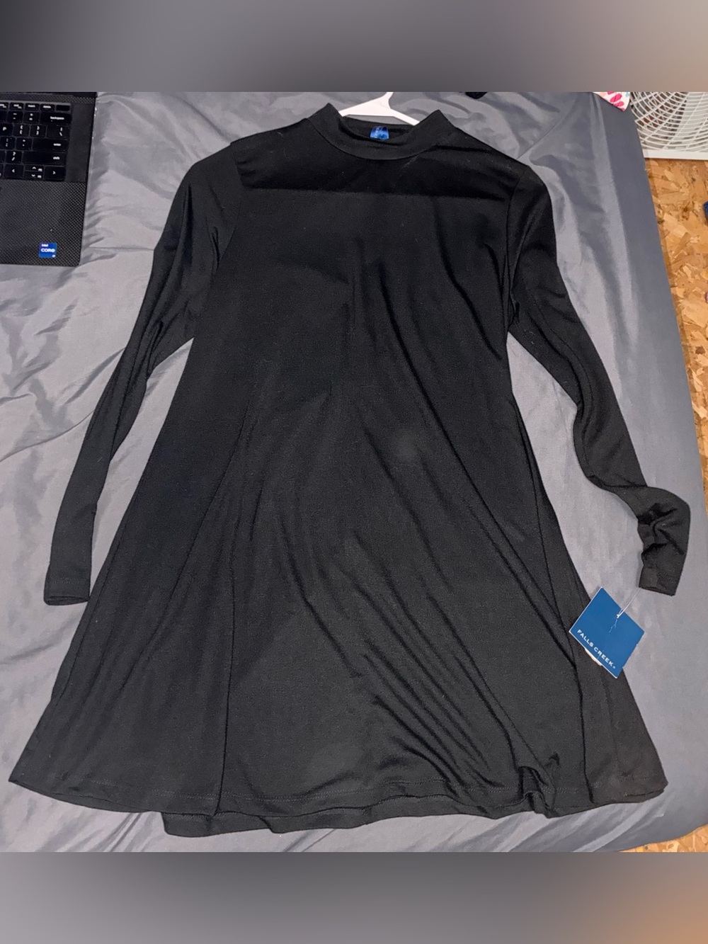 Falls Creek Black Long-Sleeve Mock Neck A-Line Dress